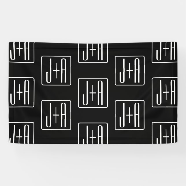 Modern Wedding Initials Pattern | Black & White Banner (Horizontal)