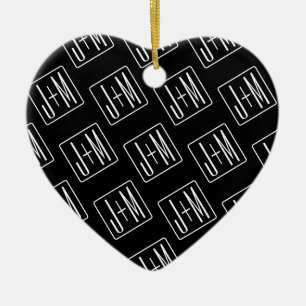 Modern Wedding Initials Pattern   Black & White Ceramic Ornament