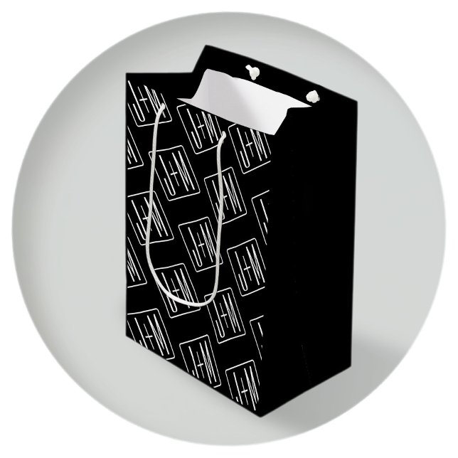 Modern Wedding Initials Pattern | Black & White Medium Gift Bag (Creator Uploaded)