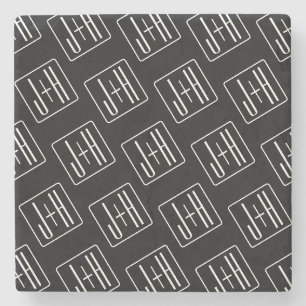 Modern Wedding Initials Pattern Black & White Stone Coaster