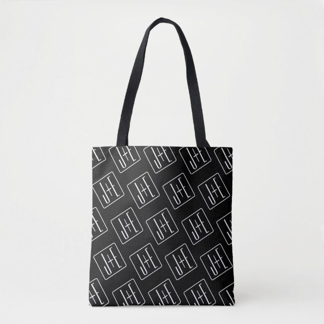 Modern Wedding Initials Pattern | Black & White Tote Bag (Front)