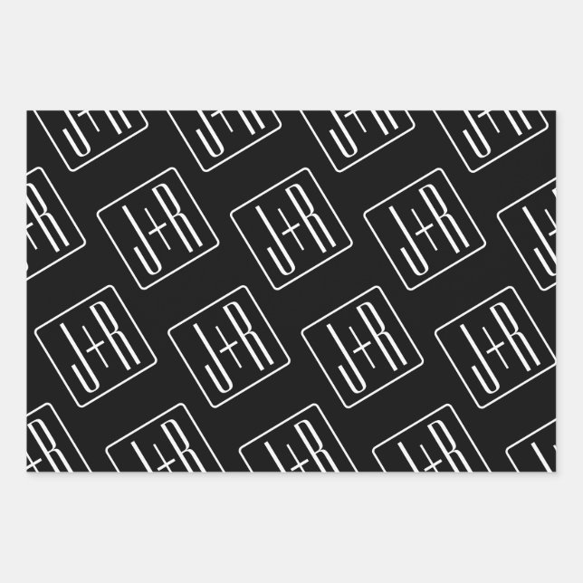 Modern Wedding Initials Pattern | Black & White Wrapping Paper Sheets (Front)
