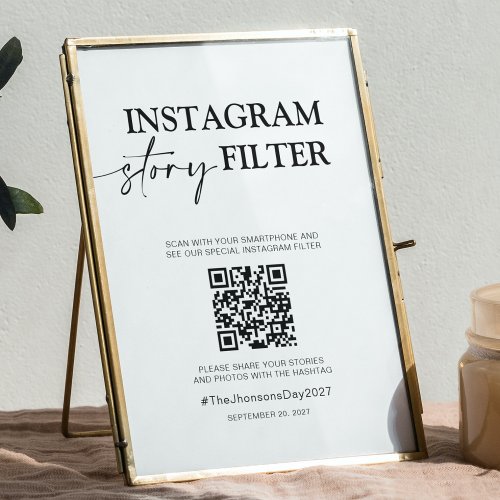 Modern Wedding Instagram Story Filter QR Code Sign