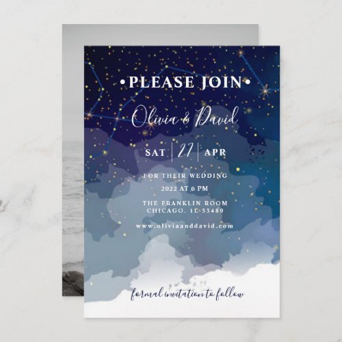  Modern Wedding Invitation Blue Sky and White Star