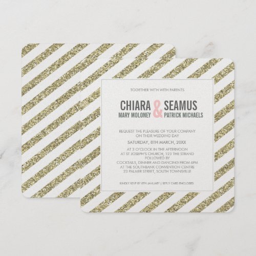 MODERN WEDDING INVITATION glitter stripe soft gold