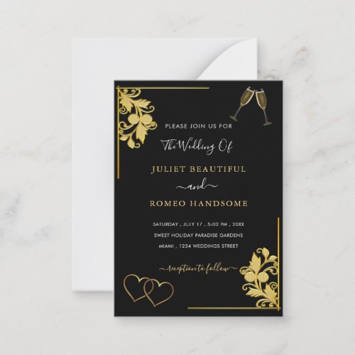 Modern Wedding Invitation Golden Frame _ Hearts