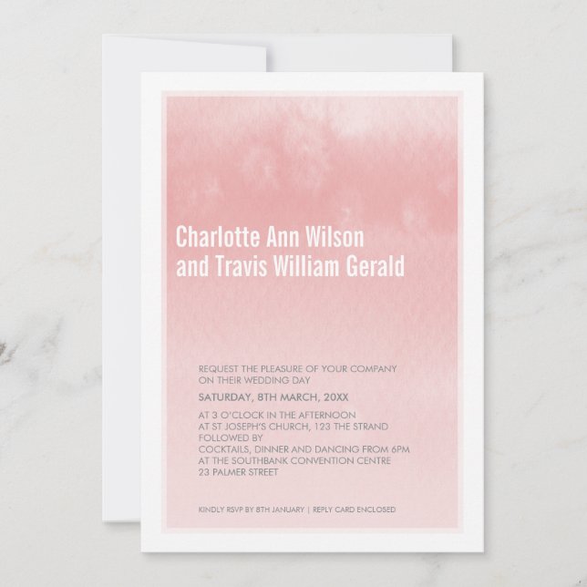 MODERN WEDDING INVITATION : ombre watercolor coral (Front)