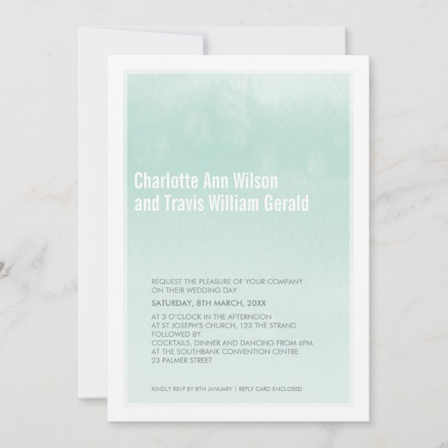 MODERN WEDDING INVITATION : ombre watercolor mint (Front)