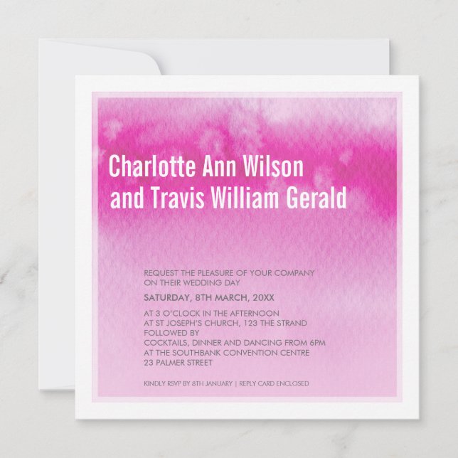 MODERN WEDDING INVITATION : ombre watercolor pink (Front)