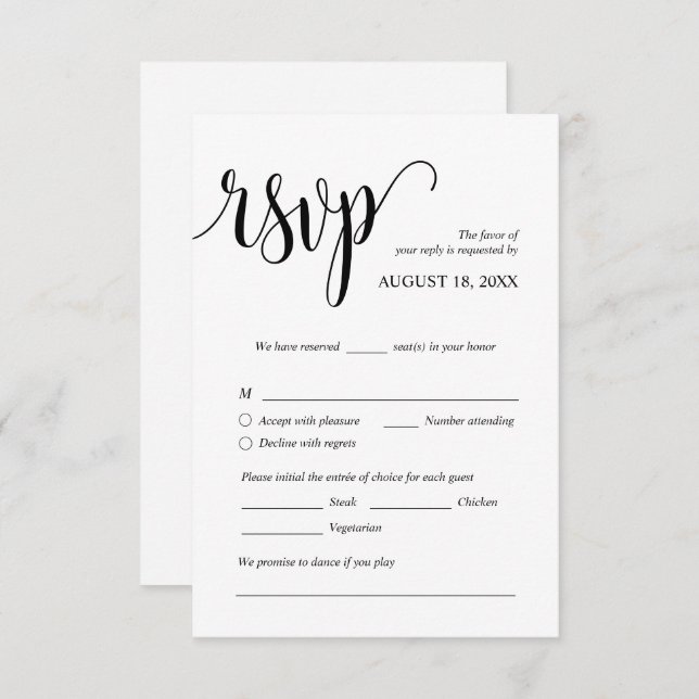 Modern Wedding Invitation RSVP Enclosed Cards (Front/Back)