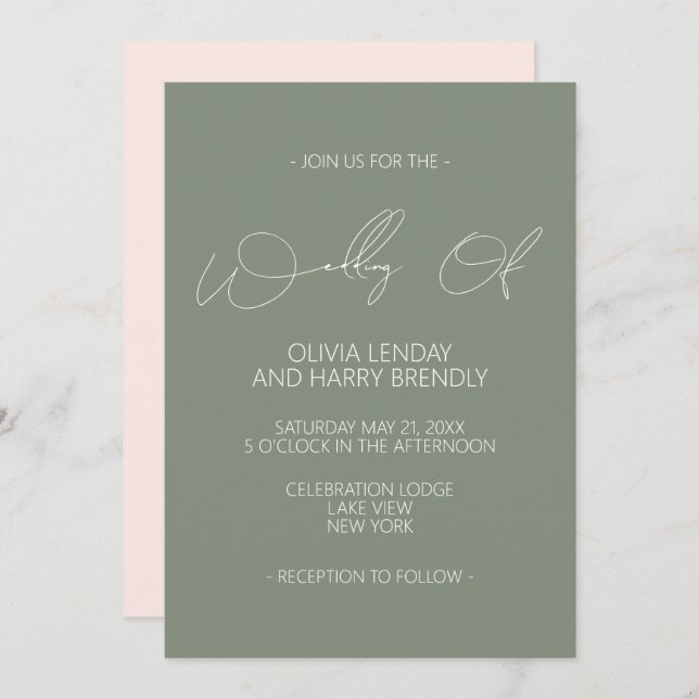 Modern Wedding Invitation | Sage Green Blush Pink (Front/Back)