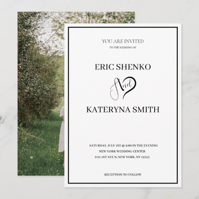 Modern Wedding Invitation with Photo on the Back (Front/Back)