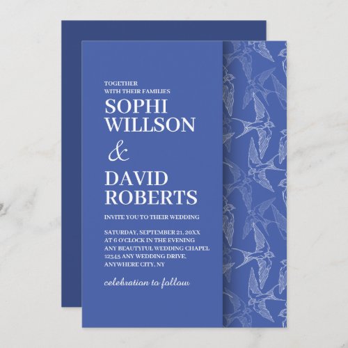 Modern Wedding Invitation with swallows pattern