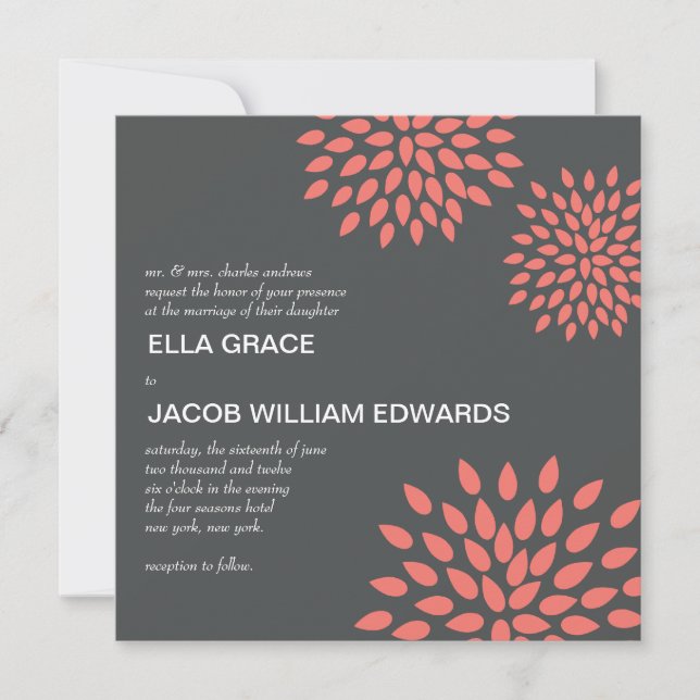 Modern Wedding Invite // Posh Petals // Papaya (Front)