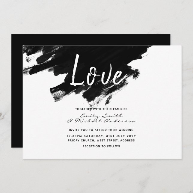 Modern Wedding Invites - Paint black white (Front/Back)