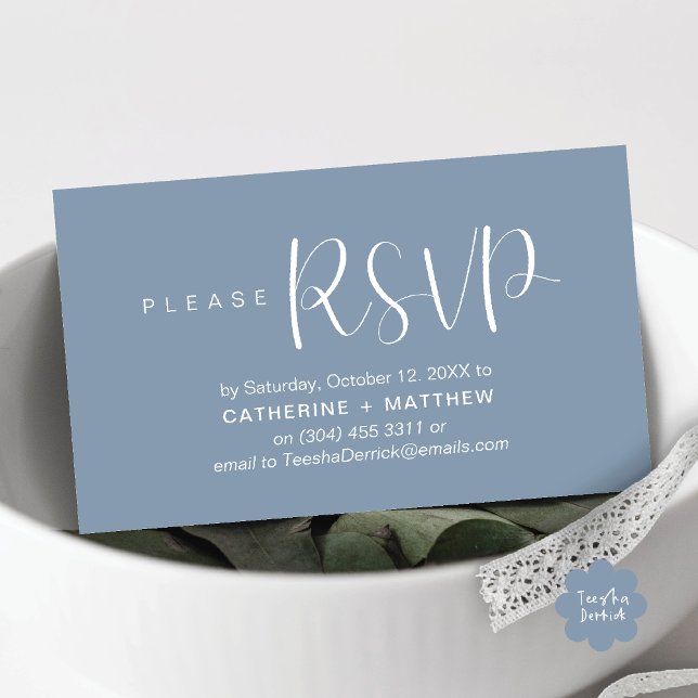 Modern Wedding Invites RSVP Reminder  (Modern Wedding Celebration Invites RSVP Reminder Enclosed Card in Aesthetic Dusty Blue)