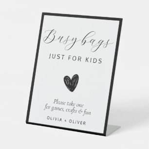 Modern wedding kids busy bag sign