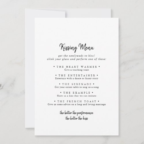 Modern Wedding Kissing Menu Game Card