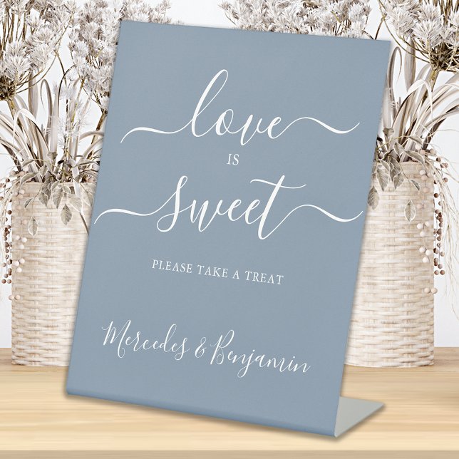 Modern Wedding Love Sweet Personalized Dusty Blue  Pedestal Sign (Creator Uploaded)