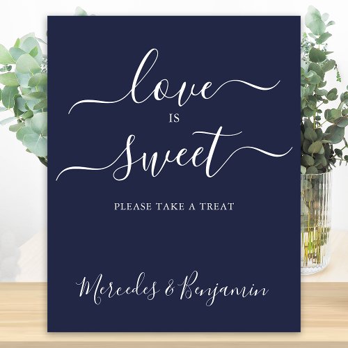 Modern Wedding Love Sweet Personalized Navy Blue Poster