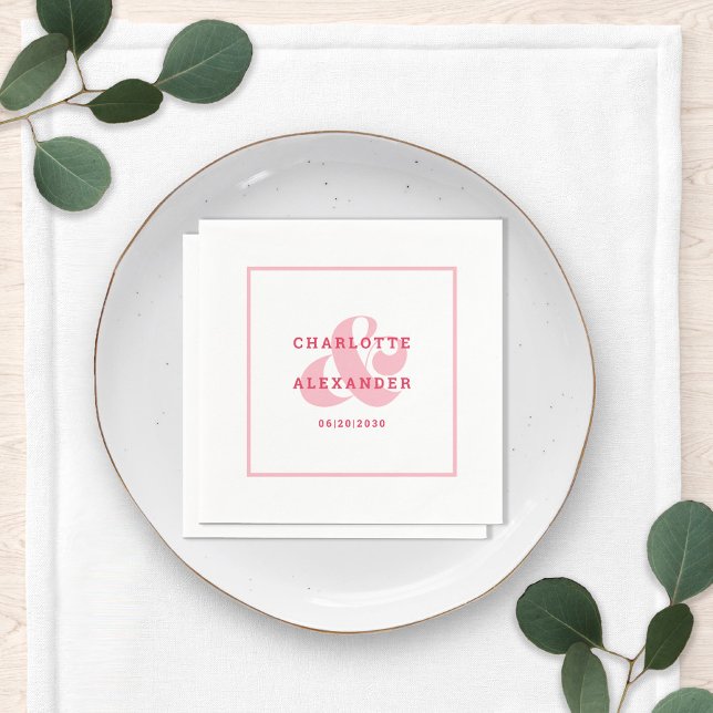 Modern Wedding Magenta Red Ampersand Bride & Groom Napkins (Creator Uploaded)