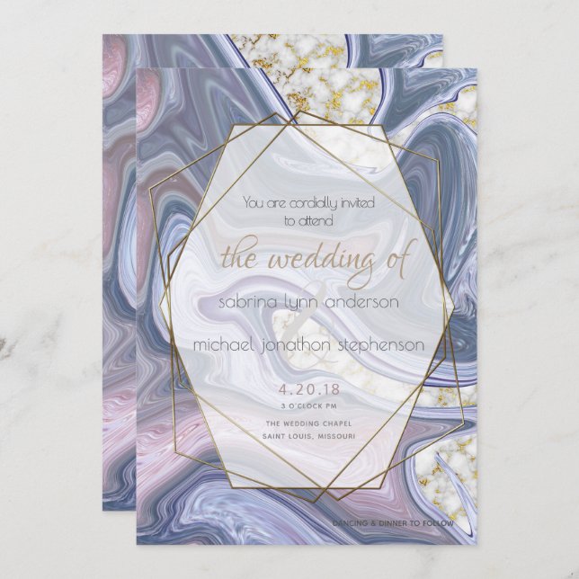 Modern Wedding Marbleized Purple Rose Agate Invitation (Front/Back)