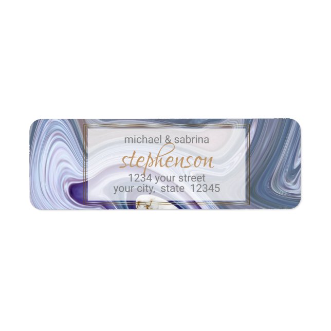 Modern Wedding Marbleized Purple Rose Agate Label (Front)