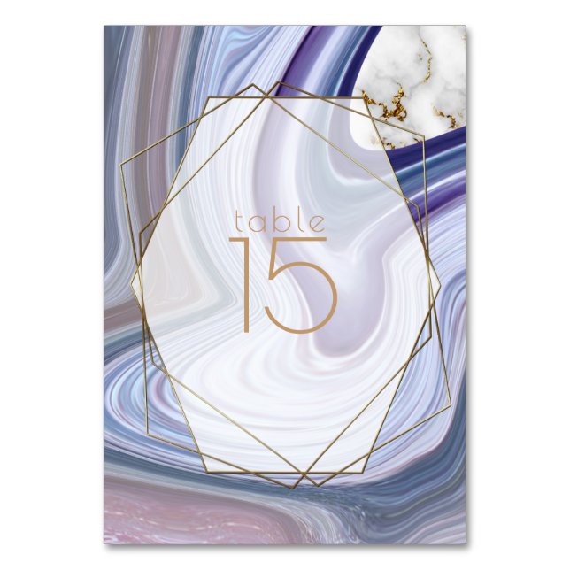 Modern Wedding Marbleized Purple Rose Agate Table Number (Front)