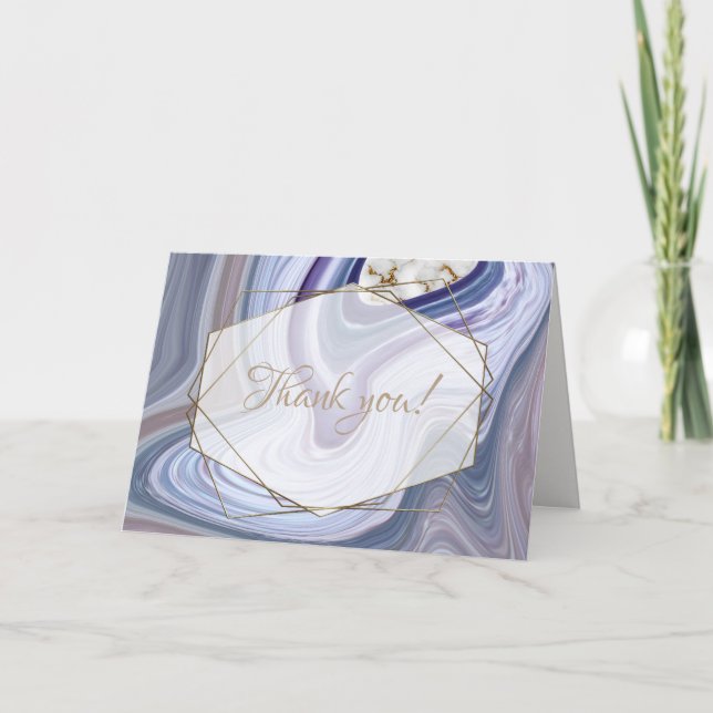 Modern Wedding Marbleized Purple Rose Agate Thank You Card (Front)