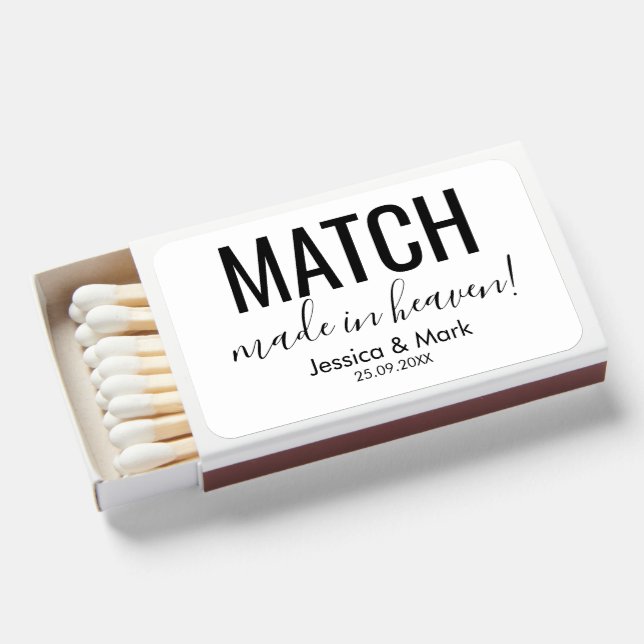 Modern wedding match made in heaven matchboxes (Front Open)