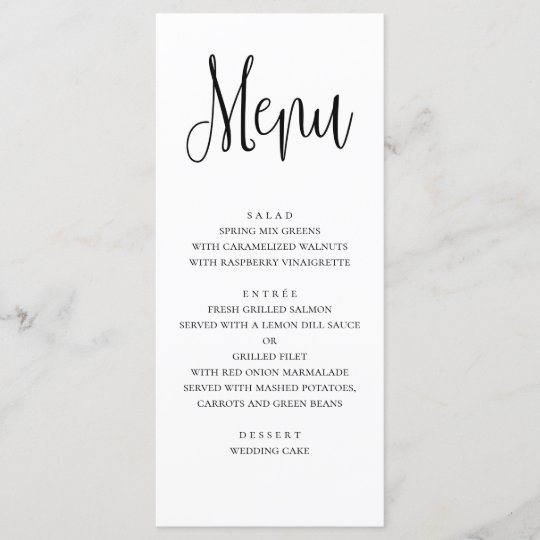 Modern wedding menu. Black and white dinner menu | Zazzle.com