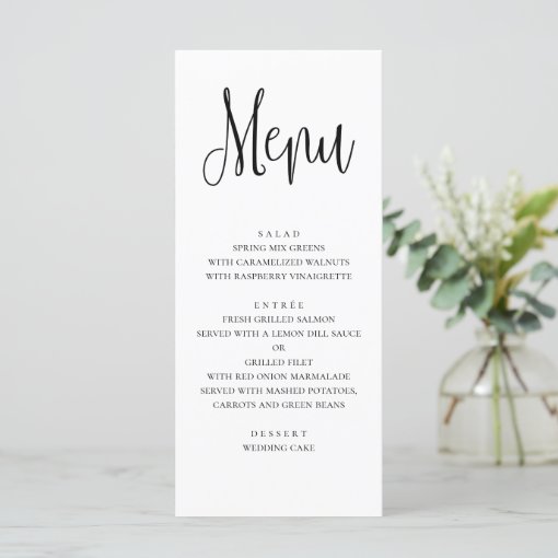 Modern wedding menu. Black and white dinner menu Zazzle