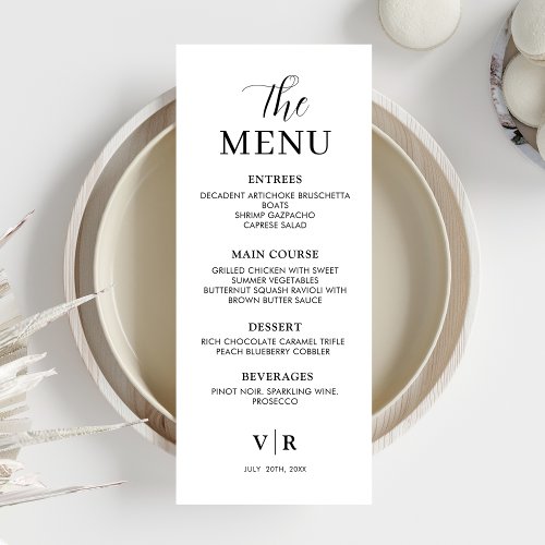 Modern Wedding Menu Dinner Minimal Place Setting Invitation