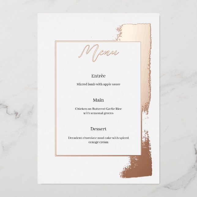 Modern wedding menu with painted foil invitation (Front)