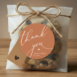 Modern Wedding Minimal Thank You Cute Heart Gifts Classic Round Sticker<br><div class="desc">Modern Wedding minimalist Thank You Gifts Classic favor Round Sticker,  in romantic script,  cute little heart,  with bride and groom signature and wedding date,  copper brown theme.</div>
