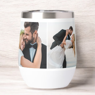 Modern Wedding Minimalist 4 Photo Custom Thermal Wine Tumbler