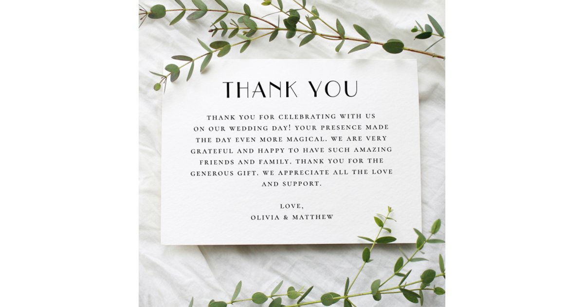 Modern Wedding | Minimalist Black & White Elegant Thank You Card | Zazzle