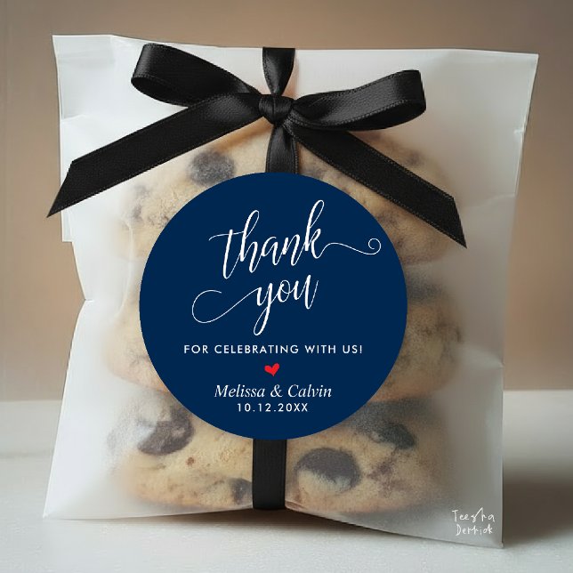 Modern Wedding Minimalist Thank You Gifts Classic Round Sticker (Modern Wedding Minimalist Thank You Gifts Classic Round Sticker favors in red heart navy blue)