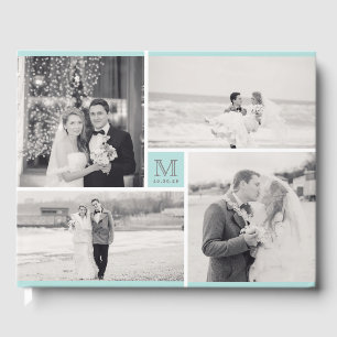 Modern Wedding Monogram 4 Photo Collage Guest Book