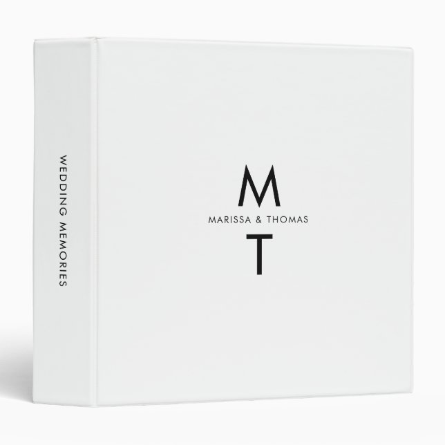 Modern Wedding Monogram Album Planners Minimalist  3 Ring Binder (Front/Spine)