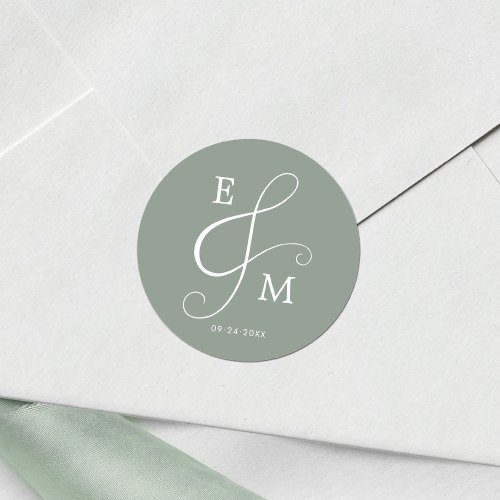 Modern Wedding Monogram Elegant Ampersand Classic Round Sticker