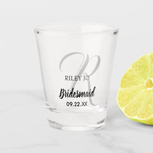 Modern Wedding Monogram Elegant Bridesmaid Shot Glass