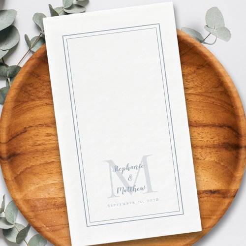 Modern Wedding Monogram Names  Date Dusty Blue Paper Guest Towels