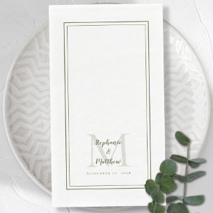 Modern Wedding Monogram Names & Date Olive Green Paper Guest Towels