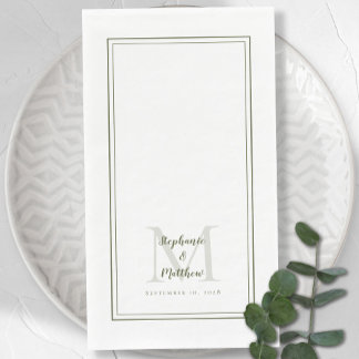 Modern Wedding Monogram Names & Date Olive Green Paper Guest Towels