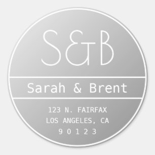 Modern Wedding Monogram Return Address Ombre Grey Classic Round Sticker