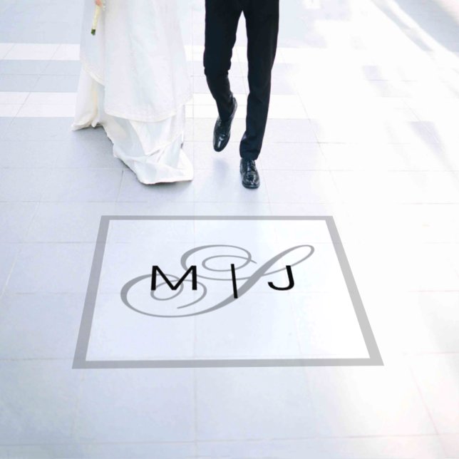 Modern Wedding Monogram Square Floor Decal (Wedding)