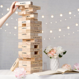 Modern Wedding Monogrammed Name Floating Hearts Topple Tower