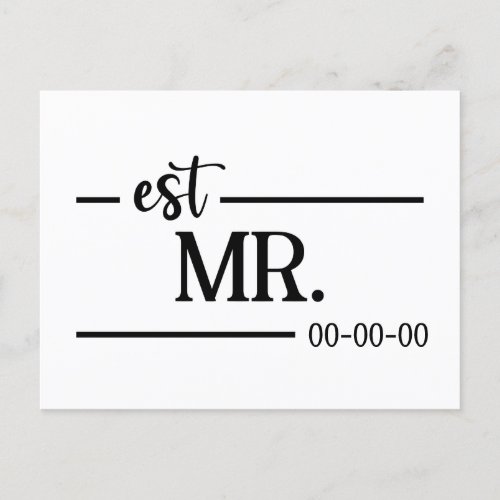 Modern Wedding  Mr Announcement Postcard
