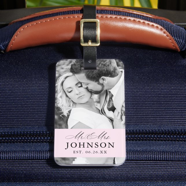 Modern Wedding Mr & Mrs Custom Photo Luggage Tag (Front Insitu 2)